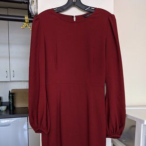 Zara Red Puff Sleeve Holiday Dress S